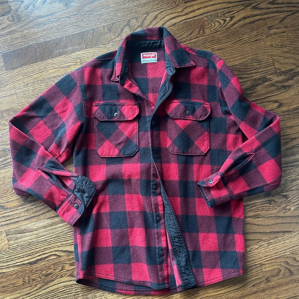 Men's Wrangler Fleece Buffalo Plaid Long Sleeve Button down Shirt